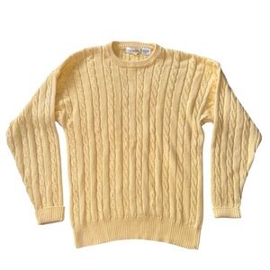 Vintage Brian MacNeil Cable Knit Sweater Mens L Yellow 100% Cotton Crewneck